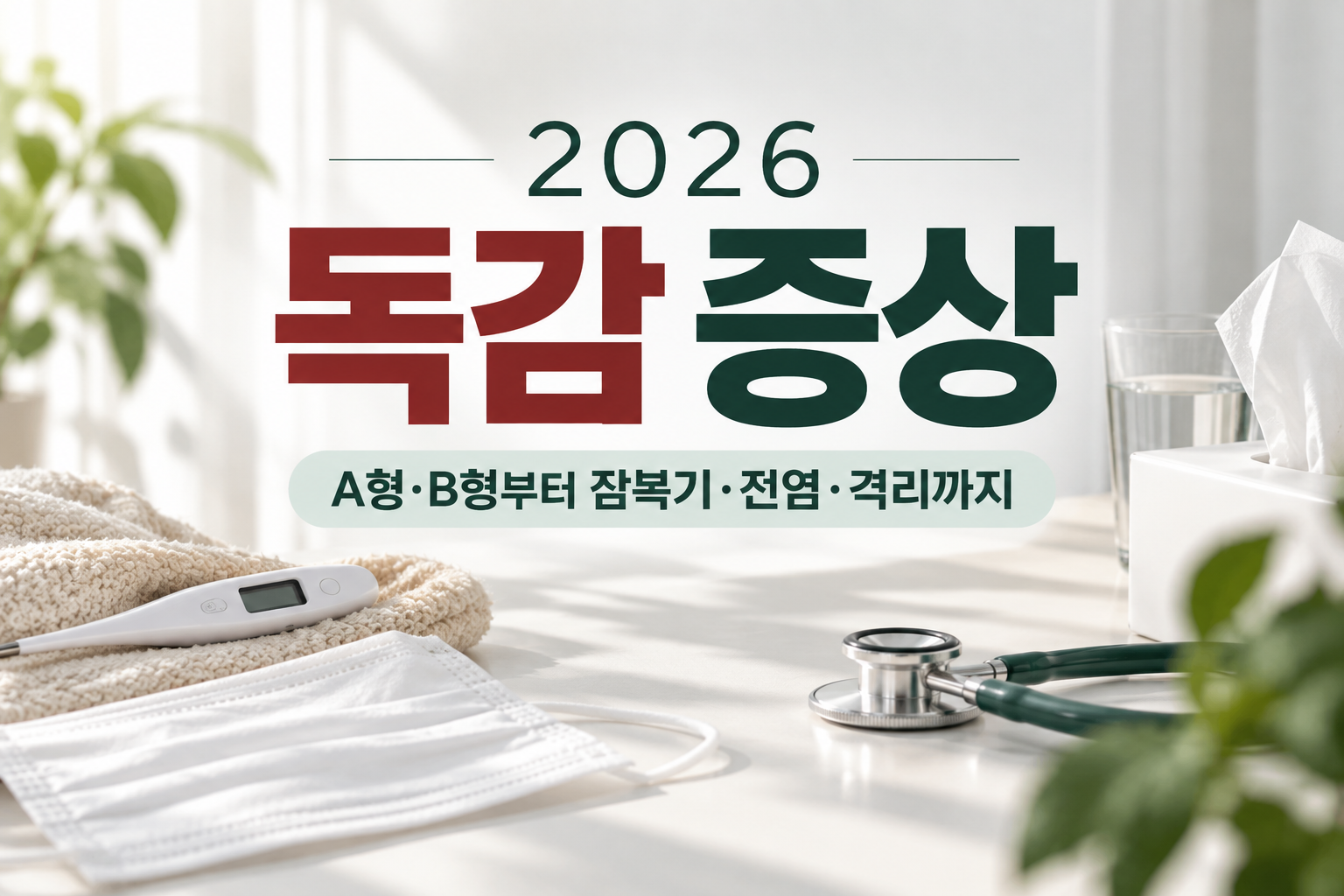 2026 독감 증상과 A형 B형 독감 차이, 잠복기, 전염, 격리 정보를 안내하는 이미지