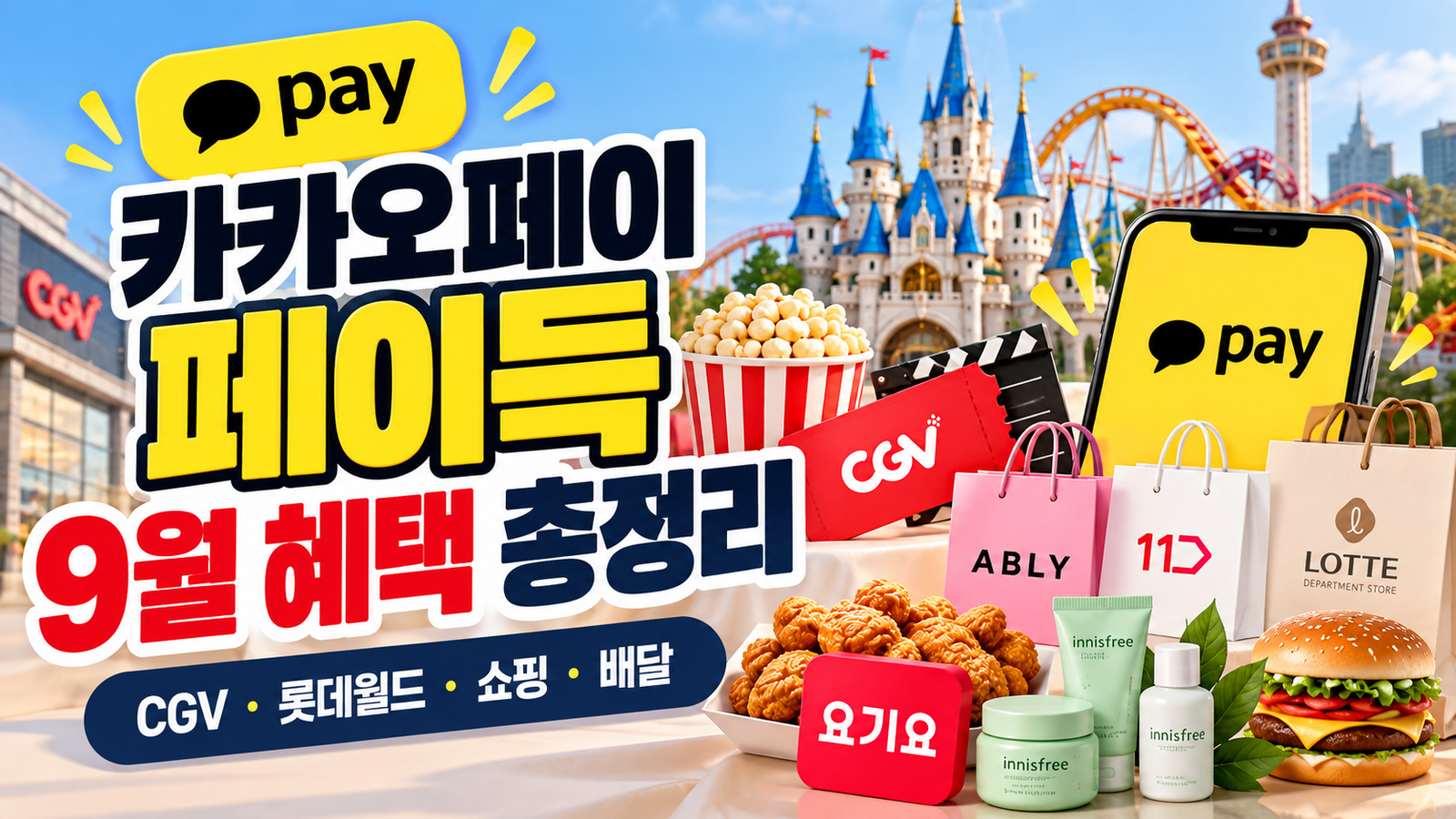 카카오페이 페이득 9월 CGV 롯데월드 쇼핑 배달 할인 혜택 총정리
