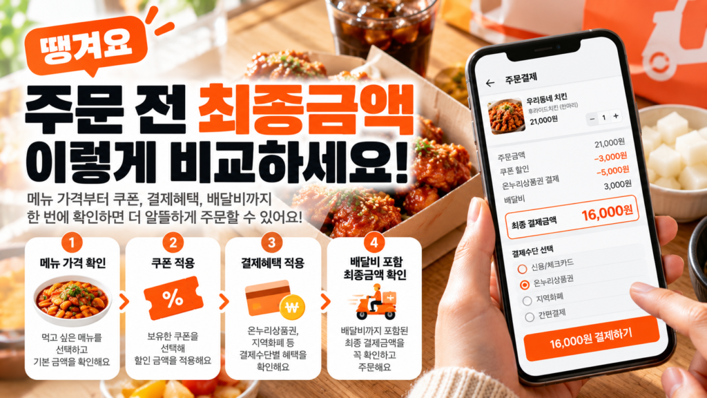 땡겨요 쿠폰 온누리상품권 지역화폐 적용 후 최종 결제금액 확인 방법