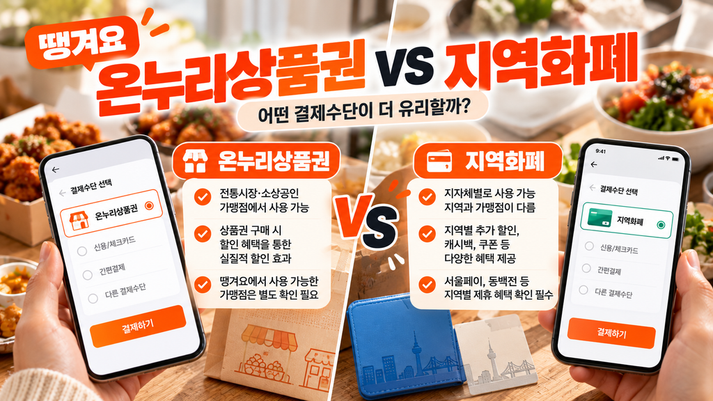 땡겨요 온누리상품권과 지역화폐 결제 혜택 비교