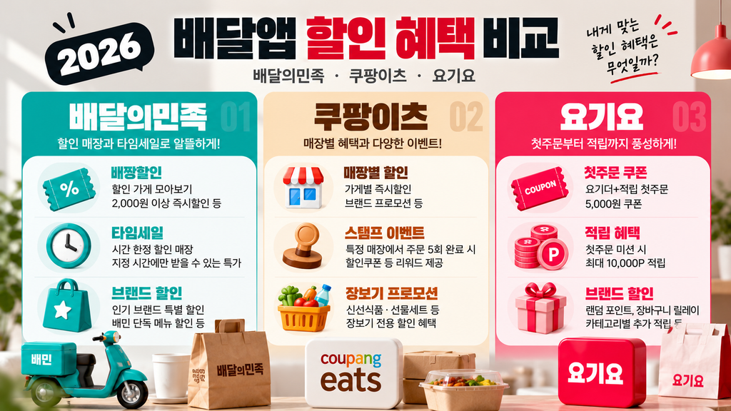 배달의민족 쿠팡이츠 요기요 배달앱 할인 쿠폰 혜택 비교