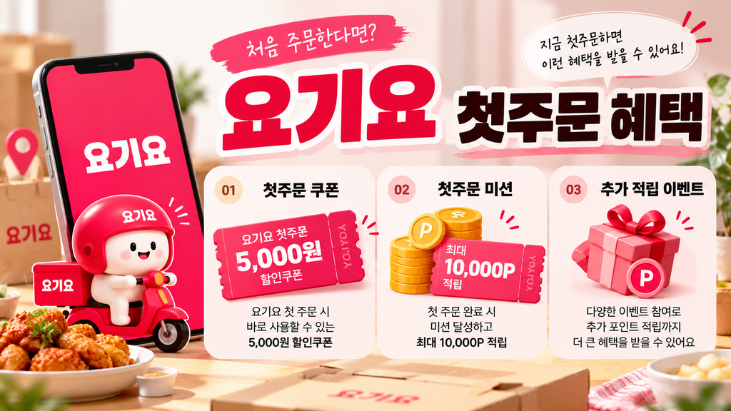 요기요 첫주문 5000원 쿠폰과 첫주문 미션 최대 10000P 적립 혜택