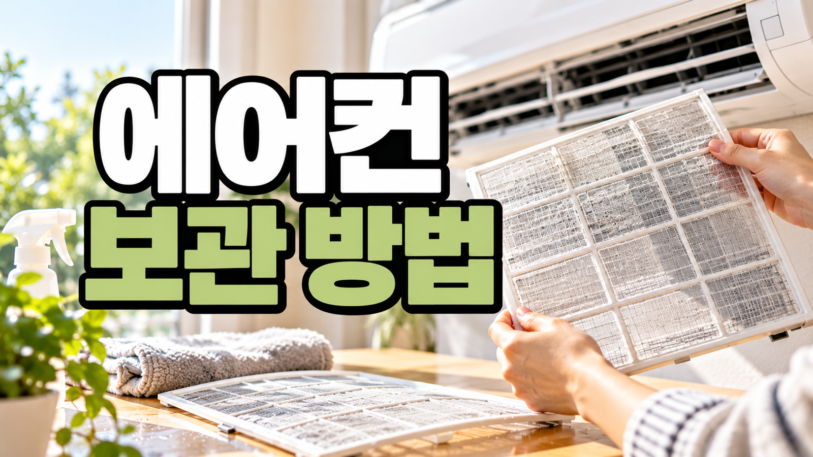 여름이 끝난 뒤 에어컨 필터를 분리해 장기보관을 준비하는 모습