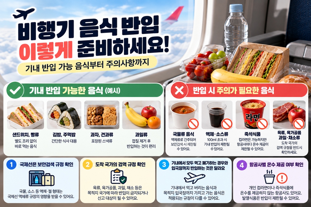 비행기 음식 반입 가능 여부와 국제선 기내 음식 반입 주의사항