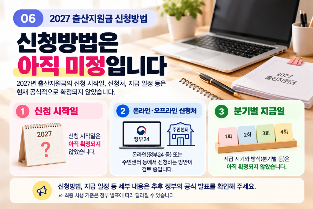 2027 출산지원금 신청방법 신청시기 신청처 지급일 미확정 안내