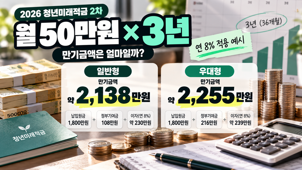 청년미래적금 월 50만원 3년 납입 시 일반형 우대형 만기금액 비교