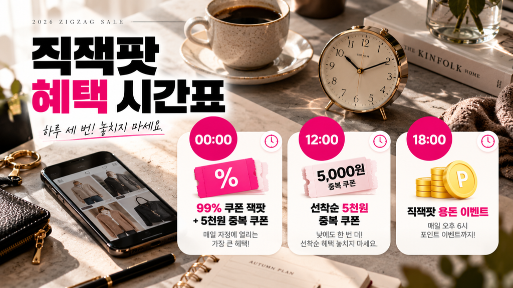 2026 지그재그 직잭팟 00시 12시 18시 주요 혜택 시간표
