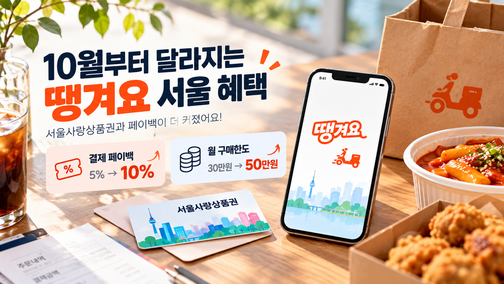 10월 땡겨요 서울 결제 페이백 10%와 상품권 구매한도 50만원 안내