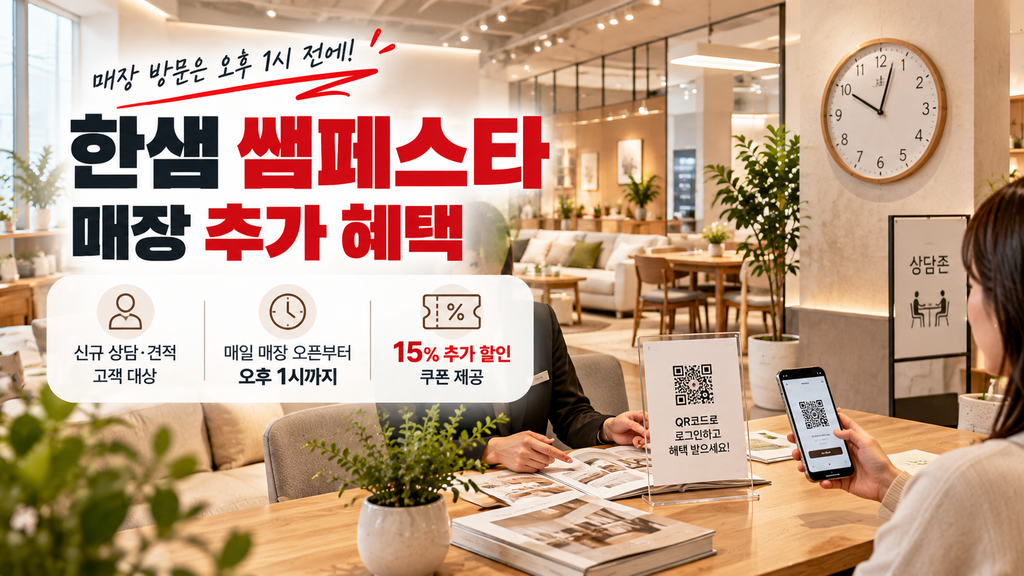 한샘 쌤페스타 매장 신규 상담 견적 고객 15% 추가 할인 쿠폰
