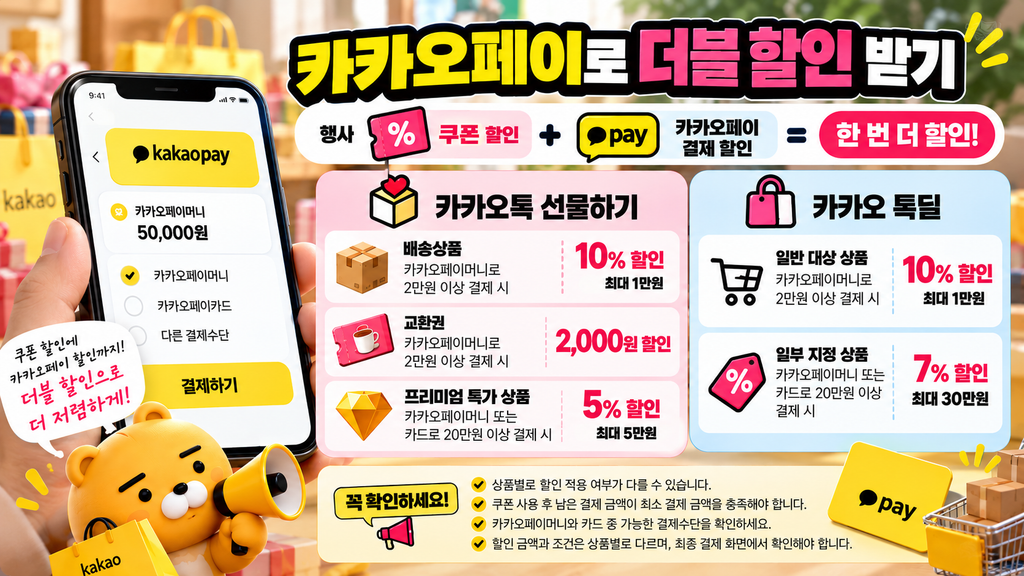 2026 카쇼페야 카카오페이 더블 할인 선물하기 톡딜 결제수단별 추가 할인 조건 비교