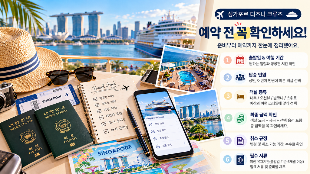 싱가포르 디즈니 크루즈 예약 전 출발일 탑승 인원 객실 가격 취소 규정 확인 체크리스트