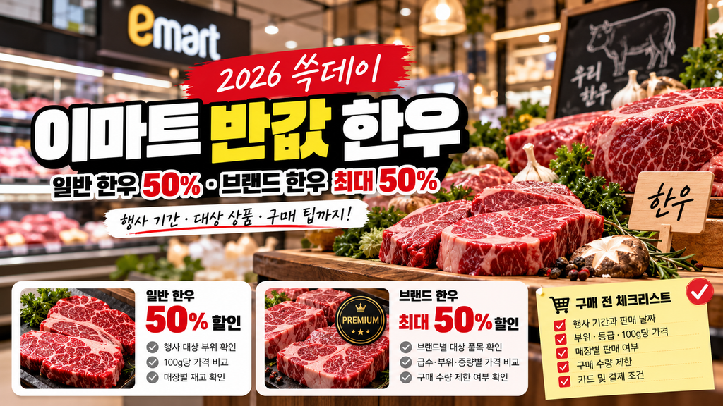 2026 쓱데이 이마트 일반 한우 50% 할인 브랜드 한우 최대 50% 할인 행사
