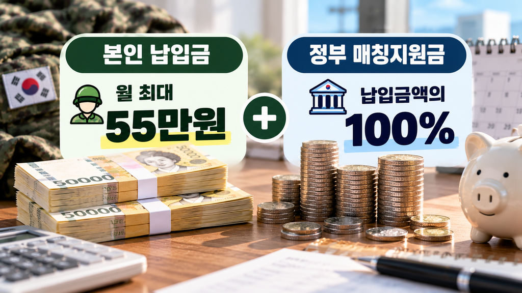 2026 장병내일준비적금 월 최대 55만원 납입과 정부 매칭지원금 100%