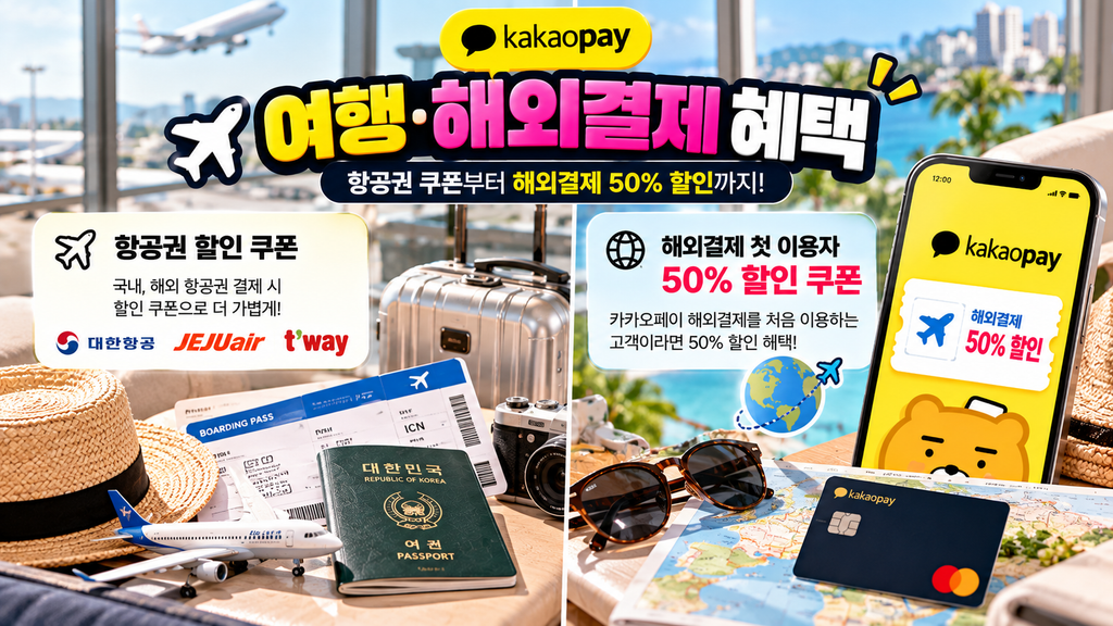 카카오페이 노난날 항공권 쿠폰과 해외결제 첫 이용자 50% 할인 혜택