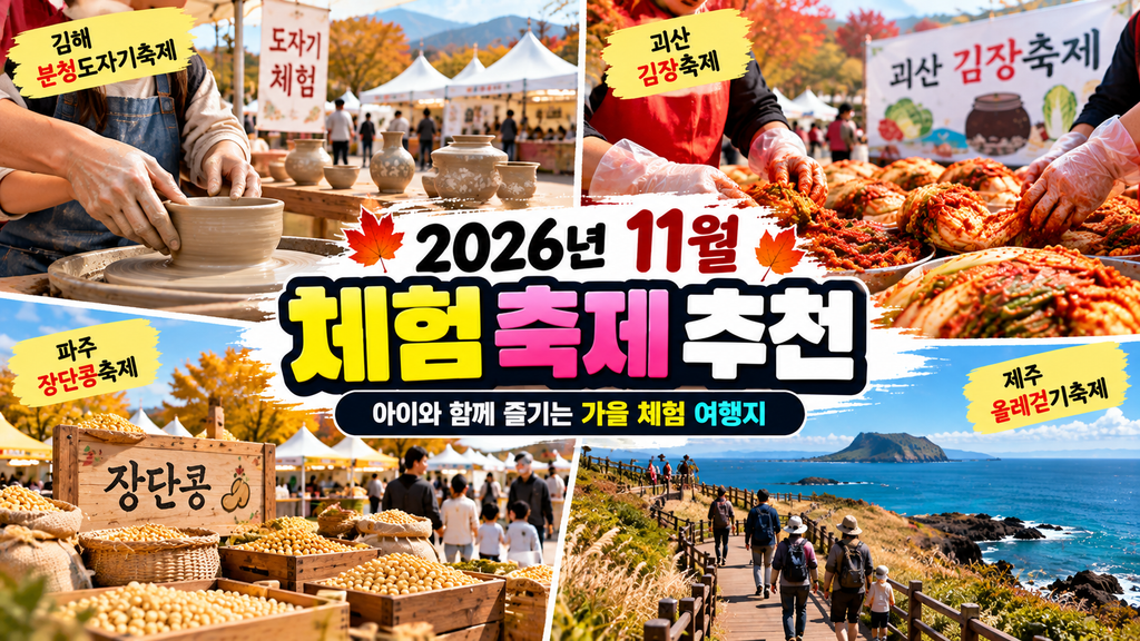 2026년 11월 김해 도자기 괴산 김장 제주올레 체험 축제