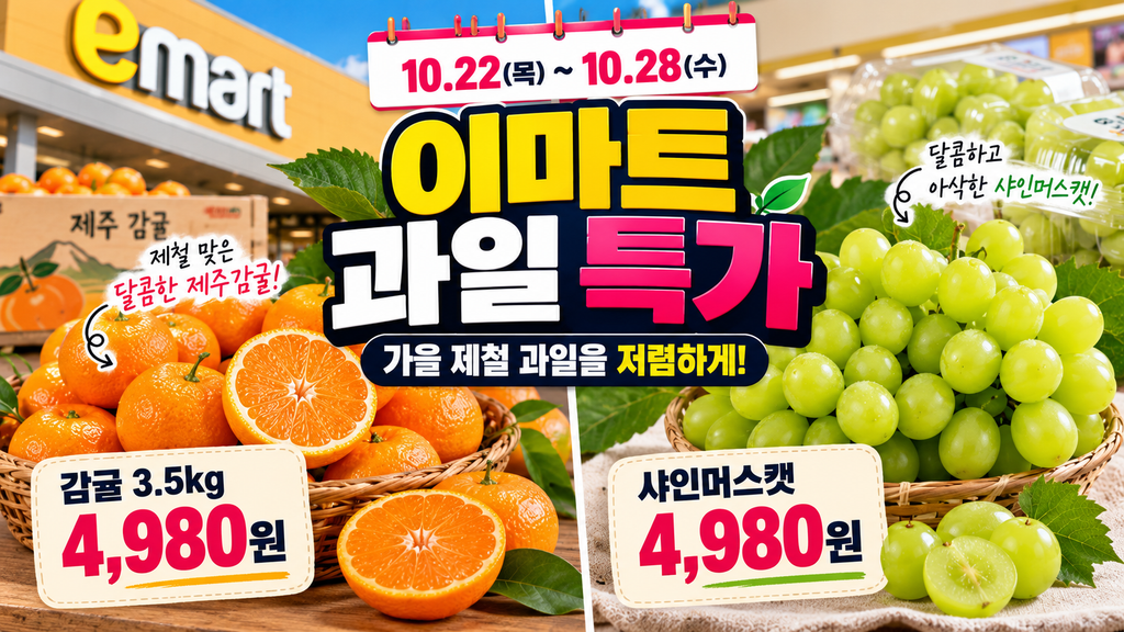 이마트 10월 22일 전단 감귤 3.5kg 4980원 샤인머스캣 4980원 과일 특가