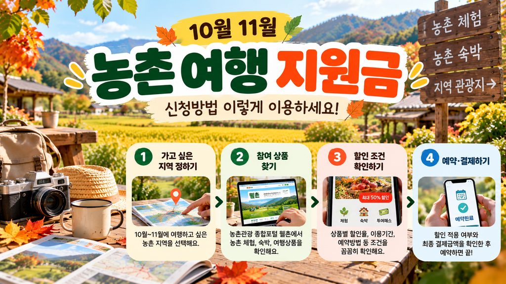 농촌 여행 지원금 이용방법 웰촌 참여상품 할인 조건 예약