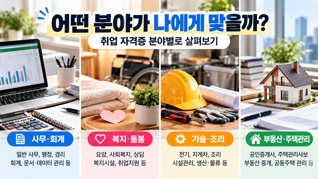 사무 회계 복지 돌봄 기술 부동산 분야별 취업 자격증 추천