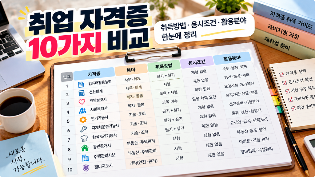 취업 자격증 10가지 취득방법 응시조건 활용분야 비교