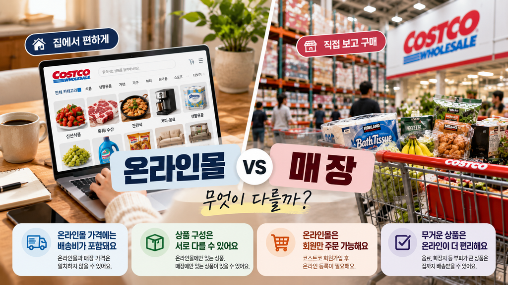 코스트코 온라인몰과 오프라인 매장 가격 및 상품 구성 차이