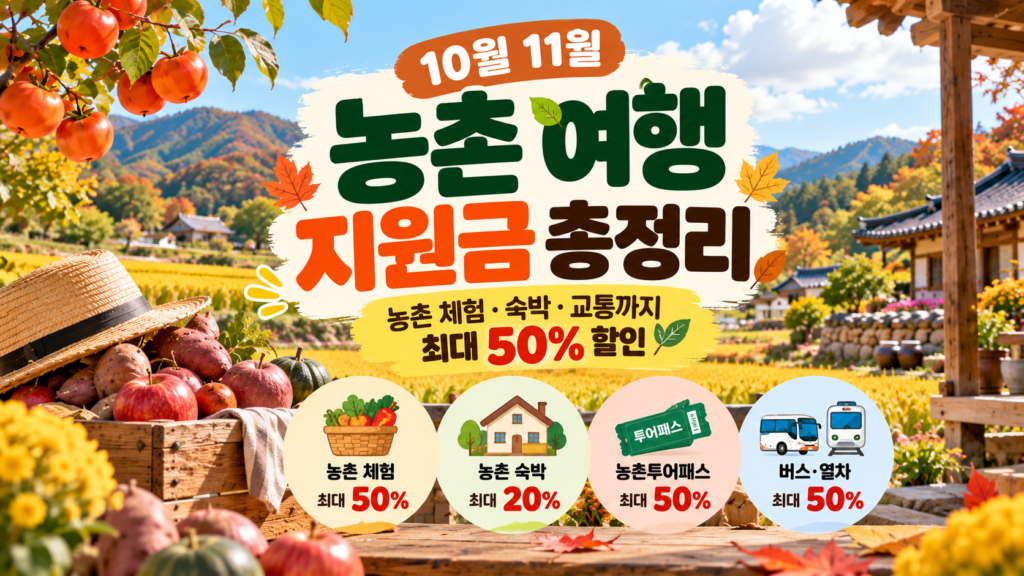 10월 11월 농촌 여행 지원금 농촌 체험 숙박 할인